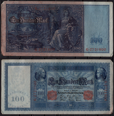 Германия 100 марок 1910 Pick 42 (1) бумага 7191-46-2-2