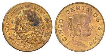 Мексика 5 сентаво 1976 Жозефа Ортис де Домингес KM 427 латунь UNC 4627-1013