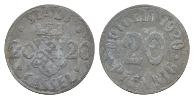 Кассель 20 пфеннигов 1920 Funck 78.6, Men05 4315.2, Men18 5479.2 цинк 3459-512