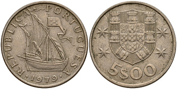 Португалия 5 эскудо 1979 KM 591 медно-никель 4156-545