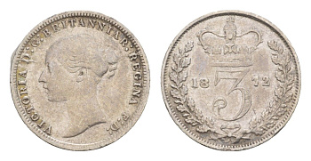 Великобритания 3 пенса 1872 Виктория (1837-1901) KM 730, Spink 3914 серебро 1520-1242