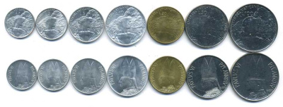 Ватикан набор из 7 монет 1966 Павел VI (1963-1978), шепард (пастух) KM 84, 85, 86, 87, 88, 89, 90   UNC  N4-01