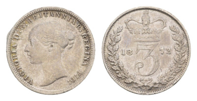 Великобритания 3 пенса 1872 Виктория (1837-1901) KM 730, Spink 3914 серебро 1520-1242