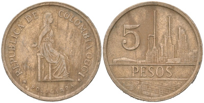 Колумбия 5 песо 1980 KM 268 бронза 4176-312
