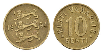 Эстония 10 сентов 1994 KM 22 латунь 4696-141