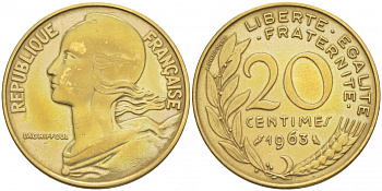 ФРАНЦИЯ 20 САНТИМОВ 1963 KM 930 медь алюминий никель 113-1211