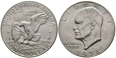 США 1 доллар 1978 D, Президент Эйзенхауэр, лунный орел KM А203 медь плакированная медно-никелем 74-522