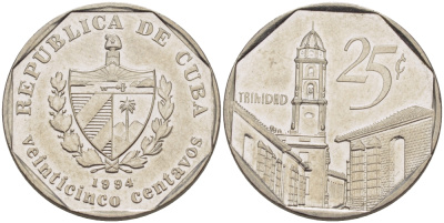 Куба 25 сентаво 1994 площадь в Тринидаде KM 577.1 сталь плакированная никелем 67-1155