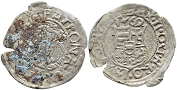 Венгрия 1 денар 1569 К-В, Максимилиан II Габсбург (1564-1576), мадонна с младенцем серебро 3896-815