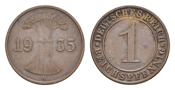 Германия 1 рейхспфенниг 1935 A KM 37, J. 313 бронза 4636-351