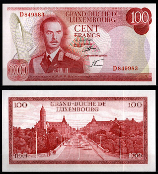 Люксембург 100 франков 1970 Великий герцог Жан. Мост Адольфа, Люксембург Pick 56 бумага UNC (пресс) 451-1237-1