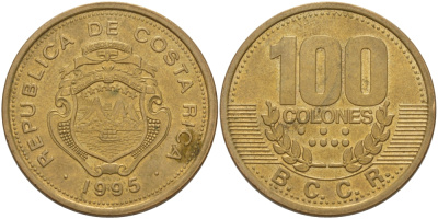 КОСТА-РИКА 100 КОЛОН 1995 w KM 230 сталь плакированная латунью 82-224
