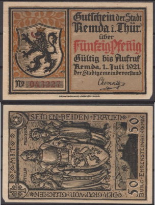 Ремда 50 пфеннигов 1921 Mehl Grabowski 1115.1c-3/3 бумага 8592-1-2-1