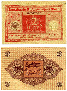 Германия 2 марки 1920 1 марта 1920, красная, серия 8 Pick 59, Розенберг 65b бумага 2195-35-3-1