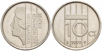 НИДЕРЛАНДЫ 10 ЦЕНТОВ 1999 БЕАТРИКС KM 203 никель 4547-935