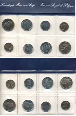 Бельгия  набор из 8 монет 1980 Belgie-Belgique, официальный государственный набор в запайке KM SS 16 UNC  00-00