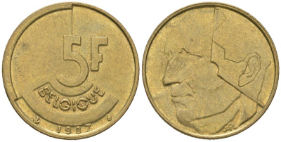 Бельгия 5 франков 1987 Belgique, Бодуэн I (1951-1993) KM 163 никель бронза 4619-556