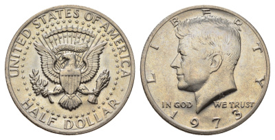 США 1/2 доллара (50 центов) 1973 Джон Кеннеди KM 202b медь плакированная медно-никелем UNC 4672-532