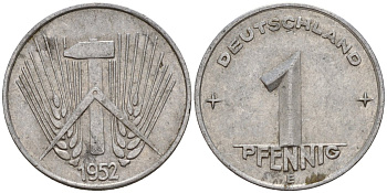 ГДР 1 пфенниг 1952 E KM 5 алюминий 201-318