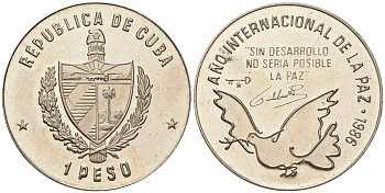 Куба 1 песо 1986 международный год мира KM 156 медно-никель PROOF 4165-424
