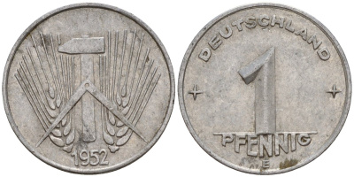 ГДР 1 пфенниг 1952 E KM 5 алюминий 201-318