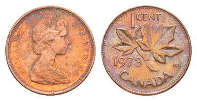 Канада 1 цент 1973 Елизавета II (1952-2022), кленовый лист KM 59 бронза 4639-342