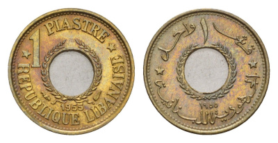Ливан 1 пиастр 1955 год-тип KM 19 алюминиевая бронза UNC 4674-1129