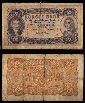 Норвегия 10 крон 1940 Pick 8 c бумага 7457-25-2-1