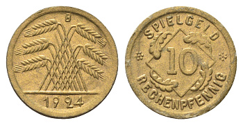 Германия игровой жетон в 10 рентенпфеннигов 1924 диаметр 21 мм, вес 0,3 гр картон 4702-1033