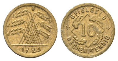 Германия игровой жетон в 10 рентенпфеннигов 1924 диаметр 21 мм, вес 0,3 гр картон 4702-1033