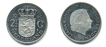 Нидерланды 2 1/2 гульдена 1980 Юлиана (1948-1980) KM 191 никель UNC 80-145