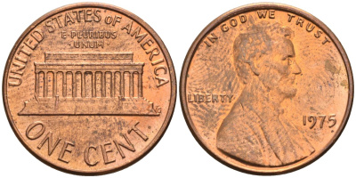 США 1 цент 1975 Линкольн KM 201 медь цинк 4115-919