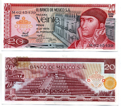Мексика 20 песо 1973 18 июля 1973 Pick 64b(8) бумага UNC (пресс) 2196-20-1-2