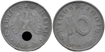 Германия 10 рейхспфеннигов 1943 A KM 101, J.371 цинк 4401-615