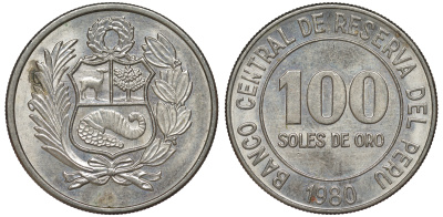 Перу 100 солей 1980 KM 283 медно-никель aUNC 4367-716