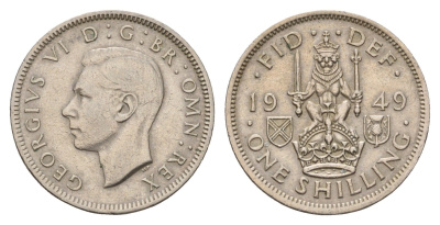 Великобритания 1 шиллинг 1949 Георг VI (1936-1952), Шотландский герб KM 877, Spink 4109 медно-никель 3996-842