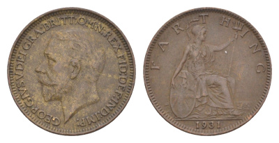 Великобритания 1 фартинг 1931 Георг V (1910-1936) KM 825, Spink 4061 бронза 3851-1067