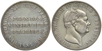 Пруссия 1 талер 1854 A, Фридрих Вильгельм IV (1840-1861) КМ 466, AKS 77, Jaeger 81, Thun 261, Kahnt 378 серебро 00-000-00