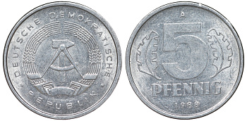 ГДР 5 ПФЕННИГОВ 1988 А алюминий 62-541