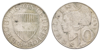 Австрия 10 шиллингов 1969 KM 2882 серебро 4657-651
