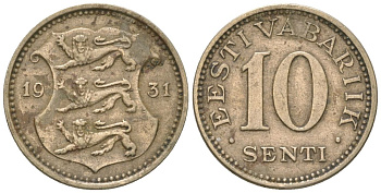 Эстония 10 центов 1931 Республика (1918-1941) KM 12 никель бронза 4615-1132