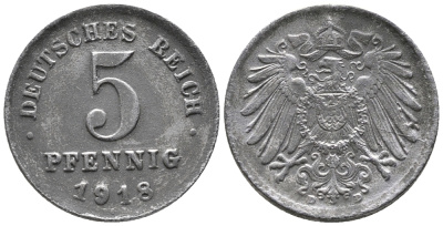 ГЕРМАНИЯ 5 ПФЕННИГОВ 1918 D KM 19, J. 297 железо 39-254