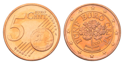 Австрия 5 евроцентов 2003 из ролла KM 3084 сталь плакированная медью  UNC  M64-14