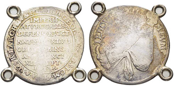 САКСОНИЯ 1/3 ТАЛЕРА 1691 IK, Dresden, НА СМЕРТЬ ИОГАННА ГЕОРГА, С ПОДВЕСКИ, С УШКАМИ ДЛЯ НОШЕНИЯ Clauss/Kahnt 631, Slg. Merseburger 1273, Kohl 310 серебро 1524-1035