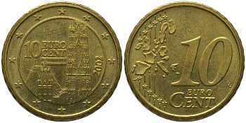 Австрия 10 евроцентов 2002 KM 3085 нордик 4567-433