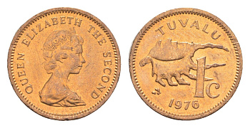 Тувалу 1 цент 1976 KM 1 бронза UNC 633-631