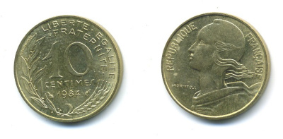 ФРАНЦИЯ 10 САНТИМОВ 1984 ТИП MARIANNE KM 929 медь алюминий никель 84-1632