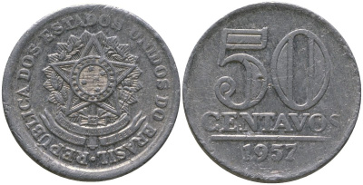 Бразилия 50 сентаво 1957 KM 569 алюминий 4577-654