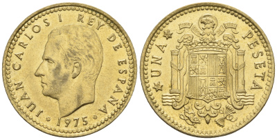 Испания 1 песета 1975 (80) Хуан Карлос I (1975-2014) KM 806 алюминиевая бронза 54-1027