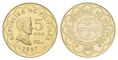 Филиппины 5 писо 1997 KM 272 никель латунь UNC 4666-646